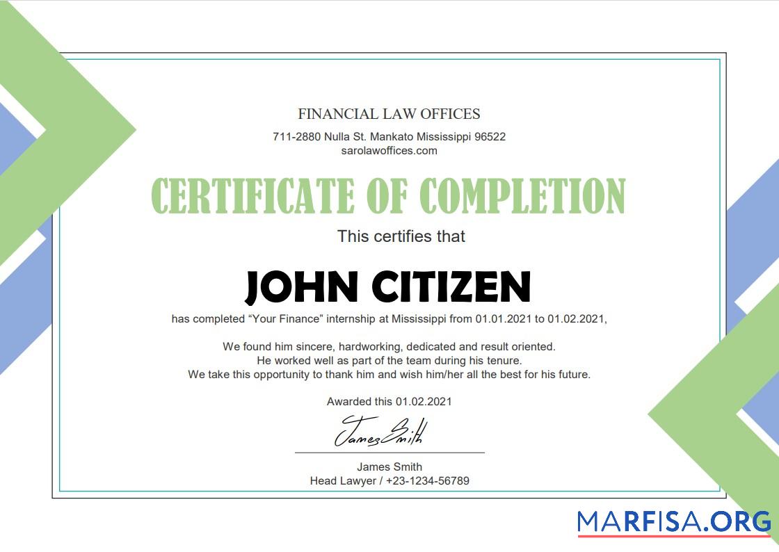 Blank USA Law Internship certificate template in Word and PDF format